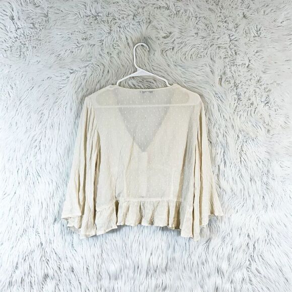 American Eagle Women's medium White V-Neck Long Sleeve Blouse Casual - Picture 2 of 5